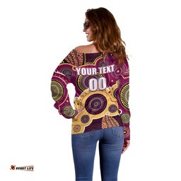 Custom Personalised And Number Lions AFL Off Shoulder Sweater Aboriginal Patterns 01