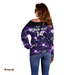 Custom Text And Number Storm Rugby Off Shoulder Sweater Polynesian Tribal Mix Tropical Hawaiian Style