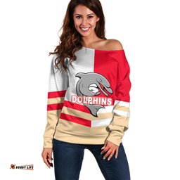 Custom Text And Number NRL Dolphins Off Shoulder Sweater Mix Jersey