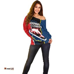 NRL Combine Dolphins and Cowboys Off Shoulder Sweater