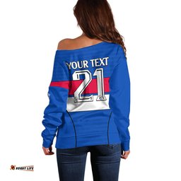 Custom Text And Number AFL Bulldogs Football Off Shoulder Sweater Simple Style 2023