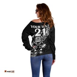 Custom Text And Number New Zealand All Black Rugby Off Shoulder Sweater