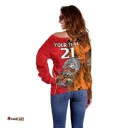 Custom Text And Number NRL Half Dolphins and Half Tigers Off Shoulder Sweater Sporty Style