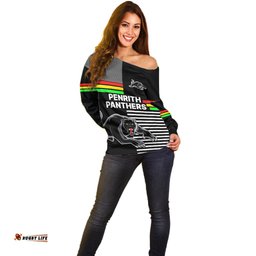 Custom Text And Number Penrith Panthers Rugby Off Shoulder Sweater Proud The Panthers Comeback