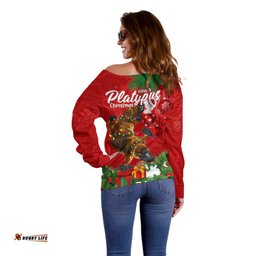 Platypus Lover Off Shoulder Sweater Australia Merry Christmas Aboriginal