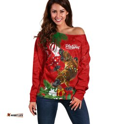 Platypus Lover Off Shoulder Sweater Australia Merry Christmas Aboriginal