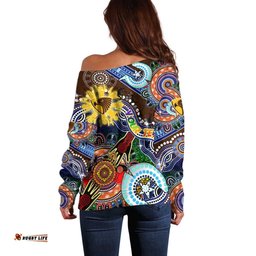 Custom NAIDOC Week 2024 Hawthorn Hawks Off Shoulder Sweater Australia Aboriginal Dot Painting