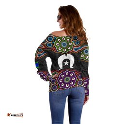 NAIDOC Off Shoulder Sweater Aboriginal Tribal Coloful