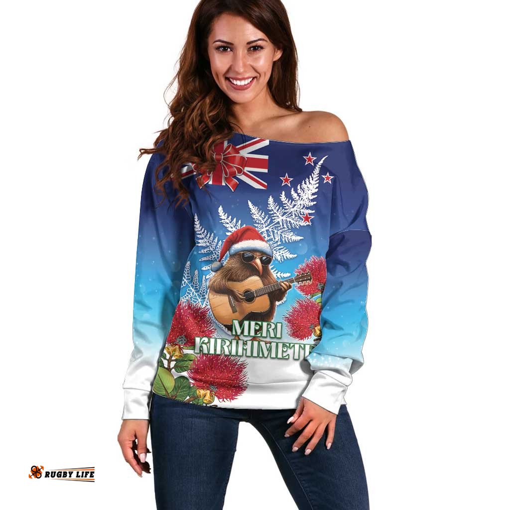 New Zealand Kiwi Christmas Off Shoulder Sweater Xmas Vibe