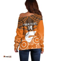 Personalised Giants Football Off Shoulder Sweater GWS Aboriginal Mix Polynesian Pattern