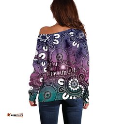 NAIDOC Week 2024 Fire Burning Off Shoulder Sweater Aboriginal Dots Pink Art