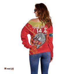Custom NRL Dolphins NAIDOC Week Off Shoulder Sweater Keep The Fire Burning Indigenous Art