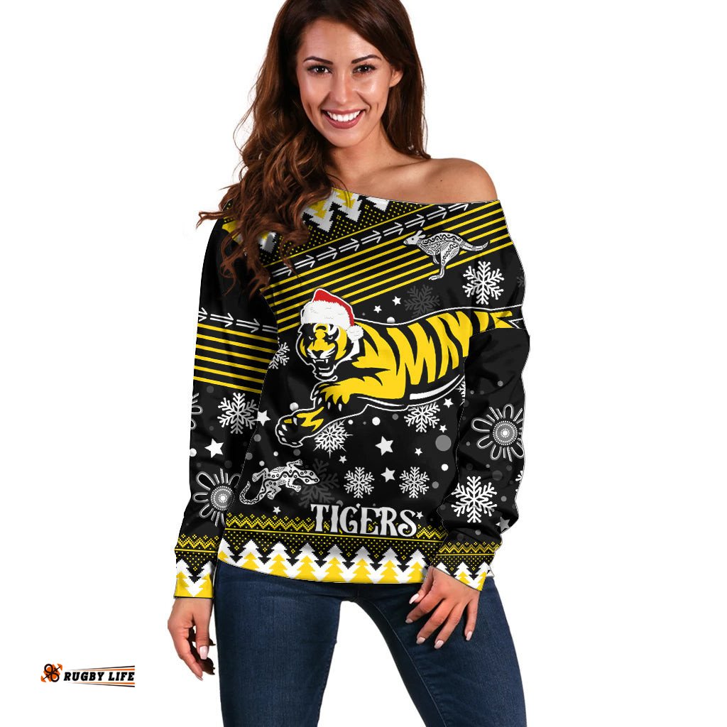Custom Tigers Football Off Shoulder Sweater Christmas Vibe 2023