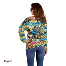 Custom Titans Rugby Merry Christmas Off Shoulder Sweater Indigenous Australian Art