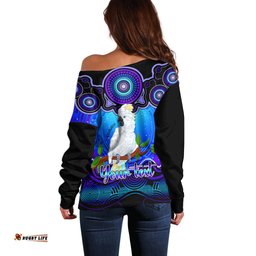 Personalised Australia Libra Cockatoo Zodiac Off Shoulder Sweater Auz Astrology Aboriginal Blue