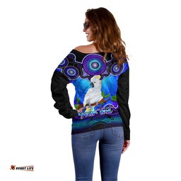 Personalised Australia Libra Cockatoo Zodiac Off Shoulder Sweater Auz Astrology Aboriginal Blue