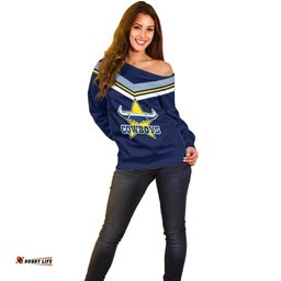 Custom Text And Number NRL Cowboys Off Shoulder Sweater New Jersey Blue