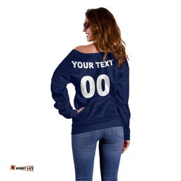 Custom Text And Number NRL Cowboys Off Shoulder Sweater New Jersey Blue