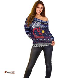 Personalized Demons Football Xmas Off Shoulder Sweater Australia AFL Mascot