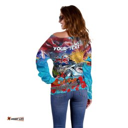 Personalised Australia Rugby Sharks ANZAC Off Shoulder Sweater Cronulla Sutherland Scratch Style