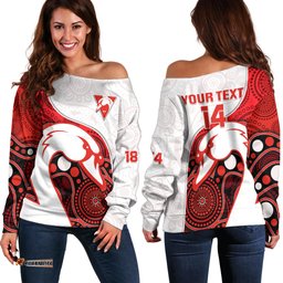 Custom Text And Number Swans Football Off Shoulder Sweater Go Swannies Indigenous Art 08