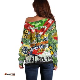 Personalised Raiders ANZAC Day Off Shoulder Sweater Aboriginal Rising Sun