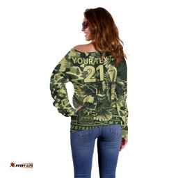 Custom Text And Number NRL ANZAC Sea Eagles Off Shoulder Sweater Camouflage