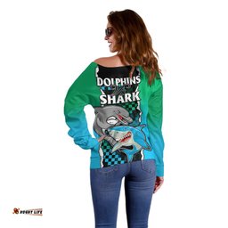 NRL Combine Rabbitohs and Shark Off Shoulder Sweater Sporty Style