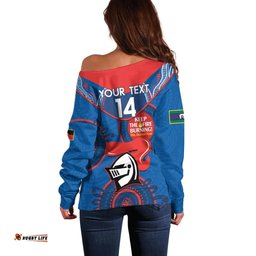 Custom NRL Knights NAIDOC Week Off Shoulder Sweater Keep The Fire Burning Indigenous Art