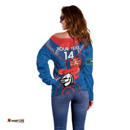 Custom NRL Knights NAIDOC Week Off Shoulder Sweater Keep The Fire Burning Indigenous Art