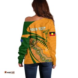 Personalised Aussie Wallabies Off Shoulder Sweater Rugby World Cup Indigenous