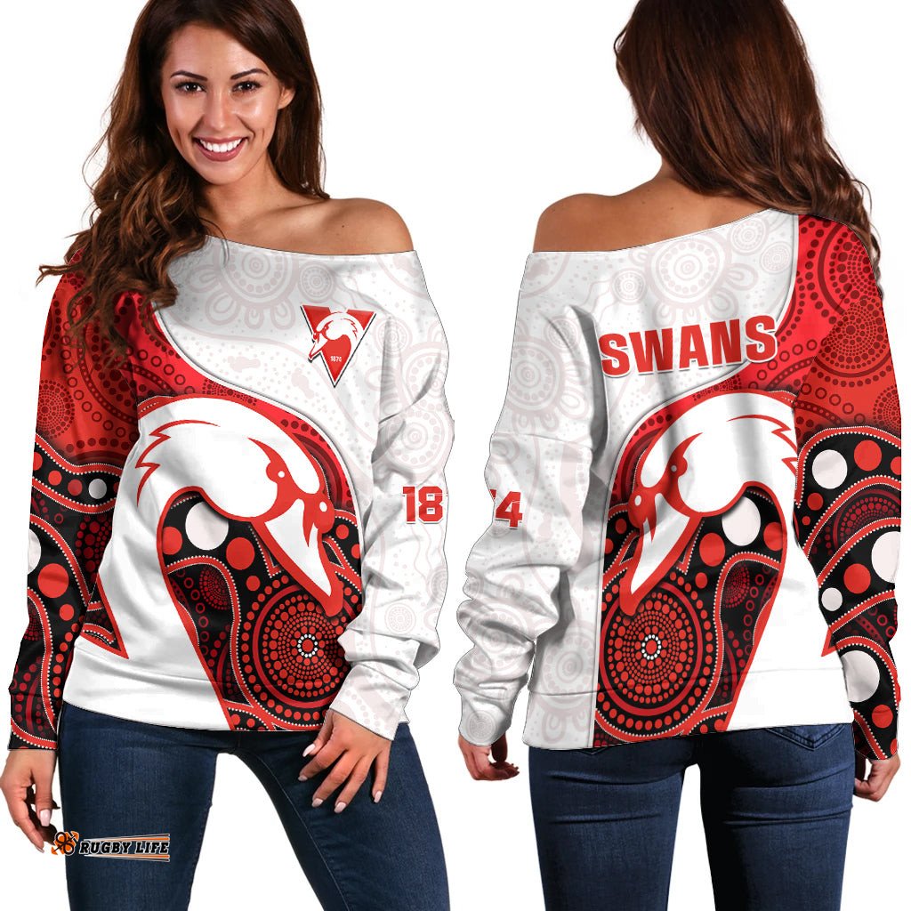 Swans Football Off Shoulder Sweater Go Swannies Indigenous Art 05