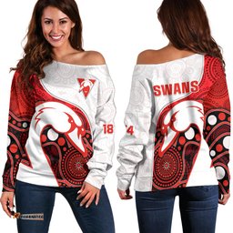 Swans Football Off Shoulder Sweater Go Swannies Indigenous Art 05