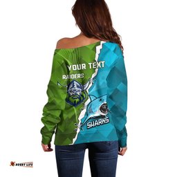 Personalised Sharks And Raiders Rugby Off Shoulder Sweater Sporty Style