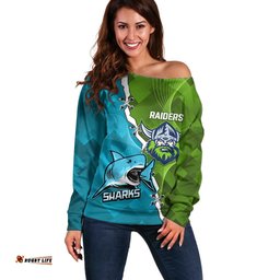 Personalised Sharks And Raiders Rugby Off Shoulder Sweater Sporty Style