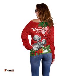 Wombat Lover Off Shoulder Sweater Australia Merry Christmas Aboriginal