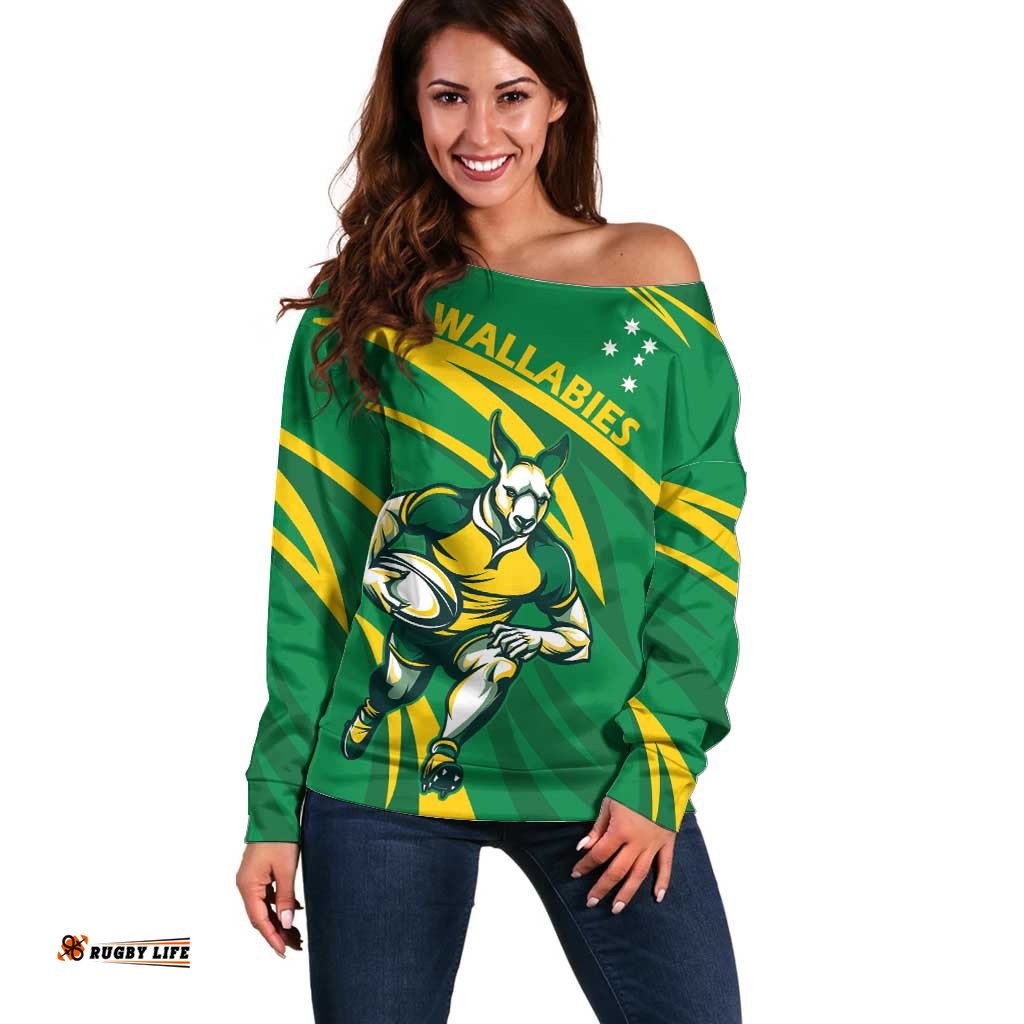 Personalized Australia Rugby Champion Off Shoulder Sweater Wallabies Mascot with Sporty Style