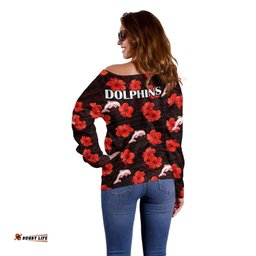 Dolphins Rugby Off Shoulder Sweater Polynesian Style With Hibiscus