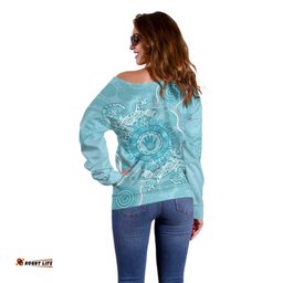 Blue Australia Lizard With Aboriginal Art Off Shoulder Sweater