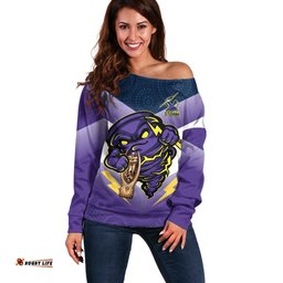 Personalised Storm Rugby 2024 Off Shoulder Sweater Mascot With Trophy Go Champions Aboriginal Art