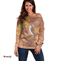 Kookaburra Aboriginal Dot Painting Off Shoulder Sweater