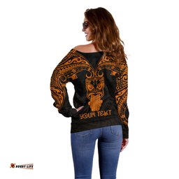 Personalised New Zealand Te Reo Maori Off Shoulder Sweater Kia Kaha Maori Language Week Gold Style