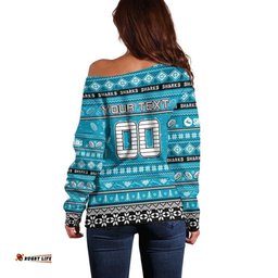 Personalized Sharks Rugby Xmas Off Shoulder Sweater Australia NRL Mascot