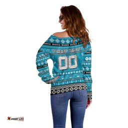 Personalized Sharks Rugby Xmas Off Shoulder Sweater Australia NRL Mascot