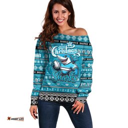 Personalized Sharks Rugby Xmas Off Shoulder Sweater Australia NRL Mascot