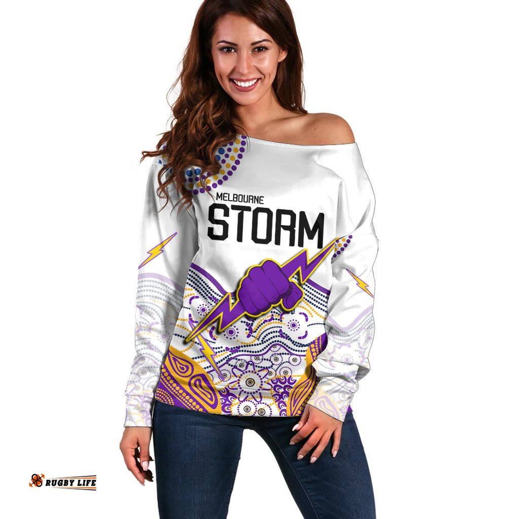 Melbourne Storm Off Shoulder Sweater Special NRL Rugby Indigenous Aboriginal