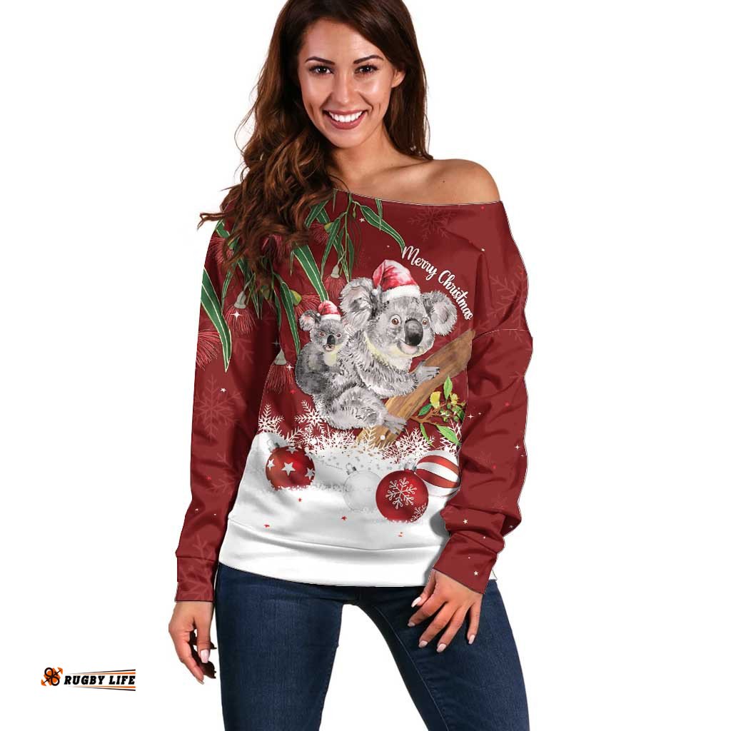 Personalised Aussie Christmas Off Shoulder Sweater Mom & Baby Koala