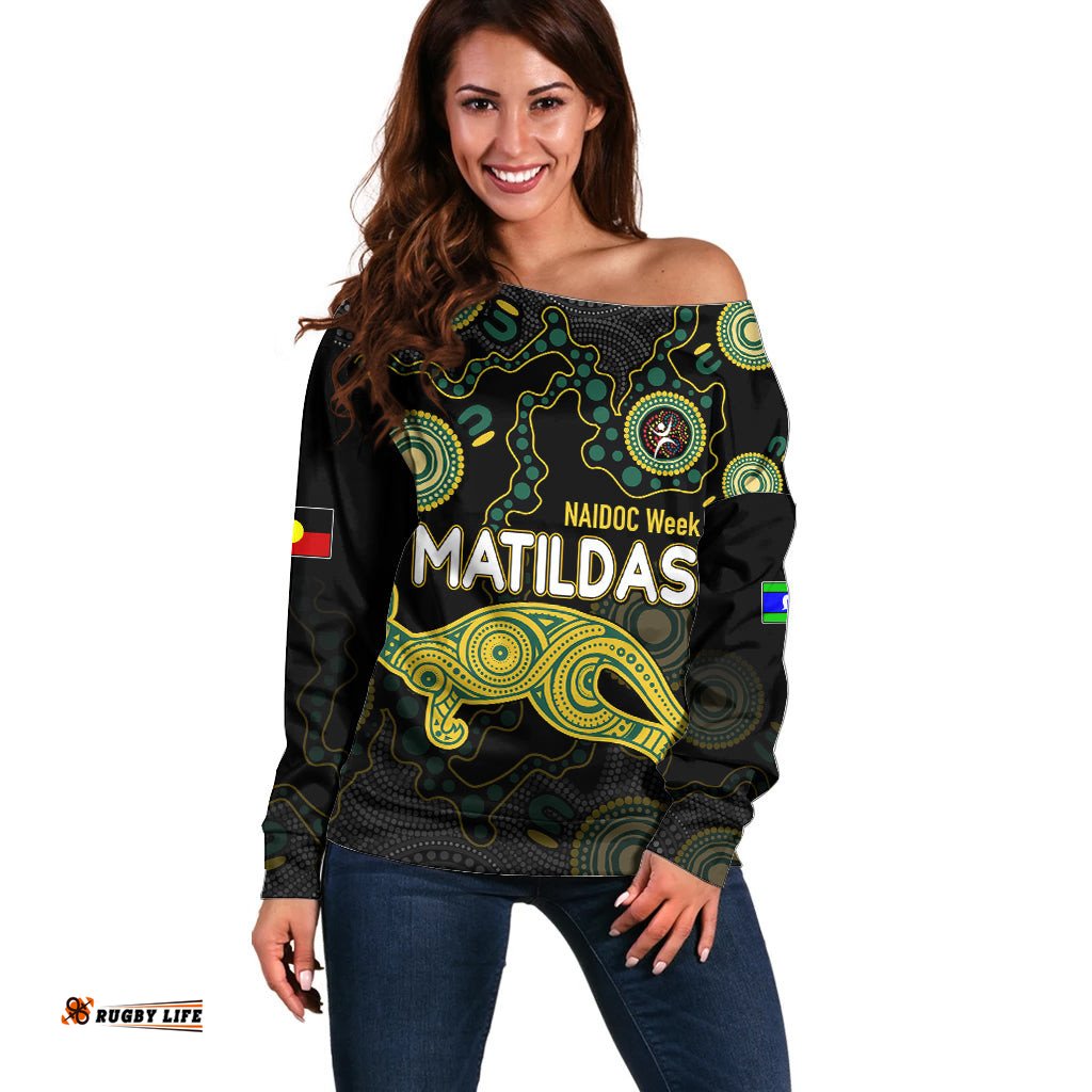 NAIDOC Week Off Shoulder Sweater Australia Soccer Matildas For Our Elders