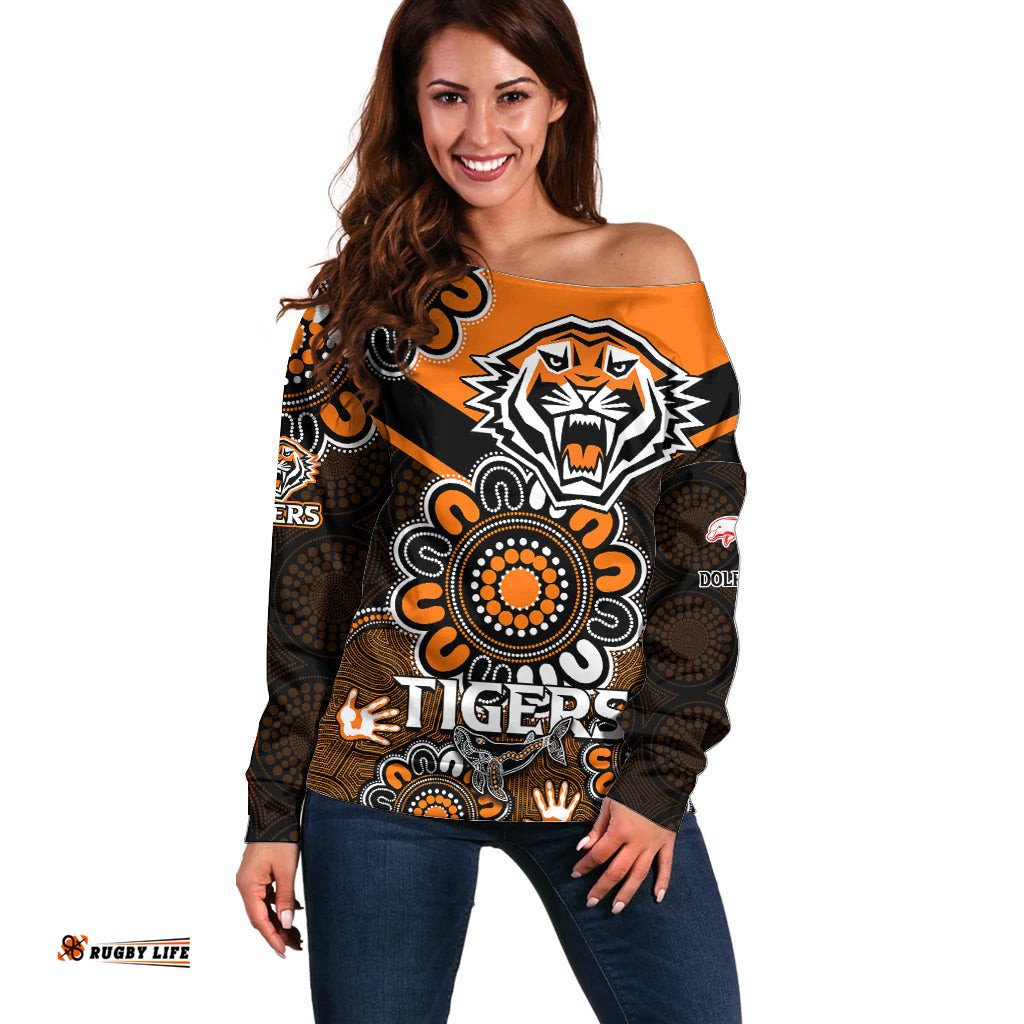 NRL Wests Tigers Combine Dolphins Rugby Off Shoulder Sweater Aboriginal Vibe