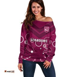 Personalised Maroons Rugby Off Shoulder Sweater QLD Aboriginal Art